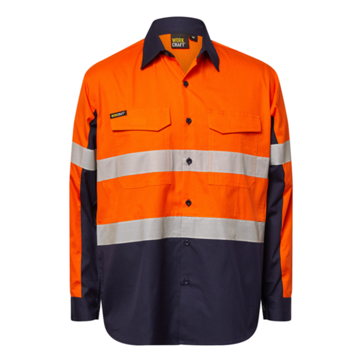 Picture of WorkCraft Ripstop Lightweight Hi Vis Two Tone Long Sleeve Vented Cotton Drill Shirt with 
Reflective Tape